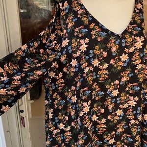 Misia Black  cold shoulder blouse with Floral Accents